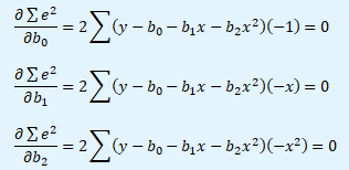 Parciální derivace minimalizačního kritéria MNČ pro regresní parabolu